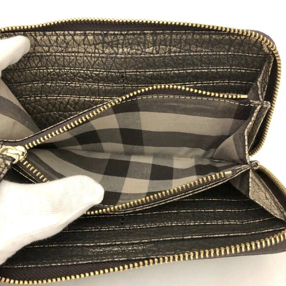 BURBERRY Logo Plate Leather Zip Around Long Wallet Gold/1D2740 - Picture 6 of 8